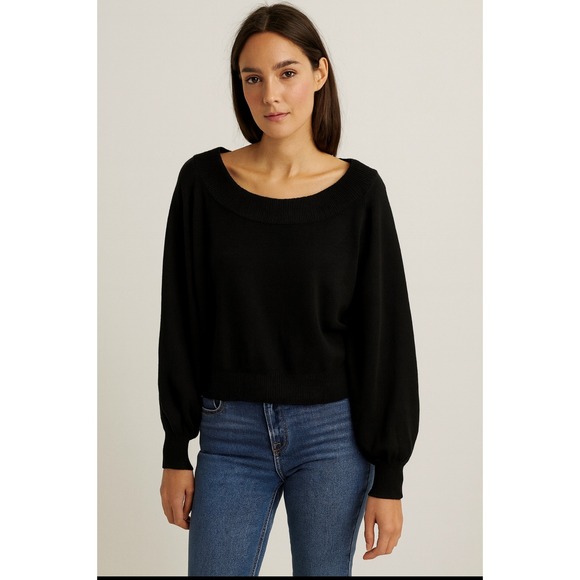 Treasure & Bond Sweaters - Treasure & Bond Black Boat Neck Balloon Sleeve Sweater‎ Knit Top Women's L